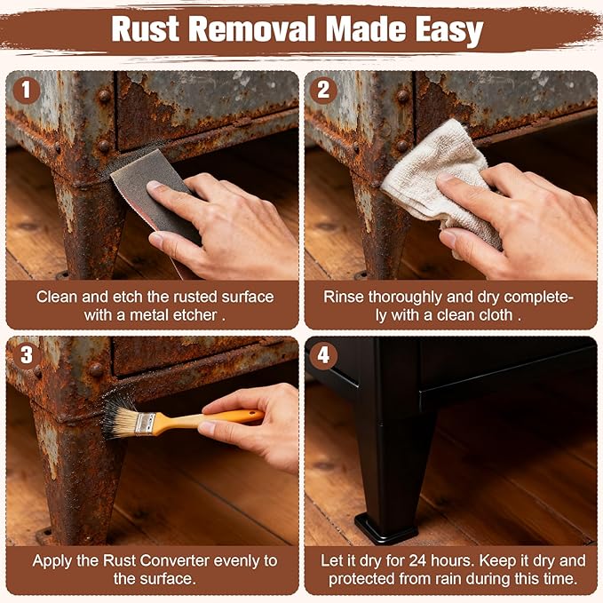2-in-1 Rust Converter & Metal Primer - 1-Step Rust Stopper, Anti-Rust Coating & Corrosion Inhibitor, Paint Over Rusted/Clean Metal Without Sanding, Heat Resistant (350°F/176°C) & UV Protected, for Automotive, Marine, Industrial, Tools, Fences - 35 oz