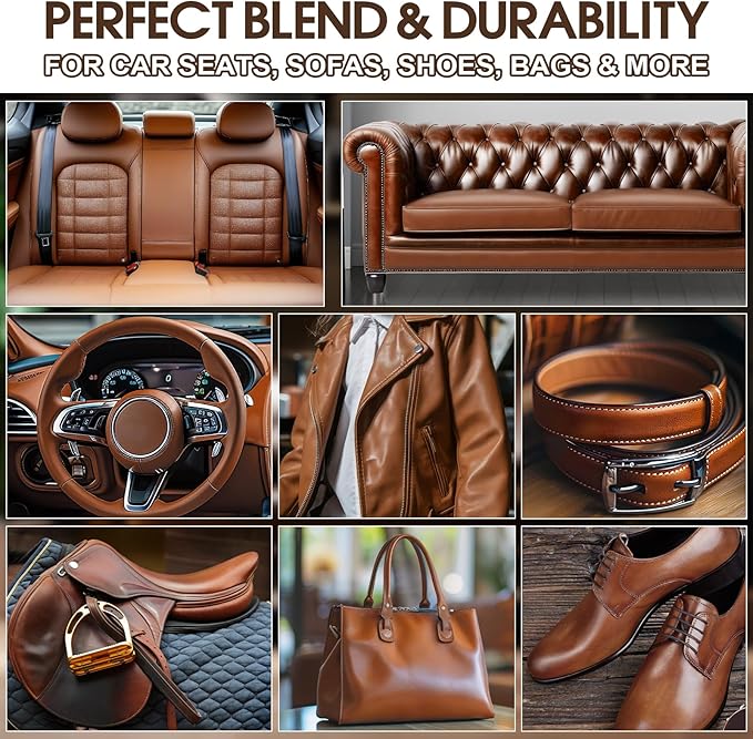 Brown Leather & Vinyl Repair Kit for Furniture, Car Seats, Couch, Purse - Fix Scratches, Tears, Fading on Genuine, Faux, Artificial Leather - Super Easy Instructions with Color Mixing Guide