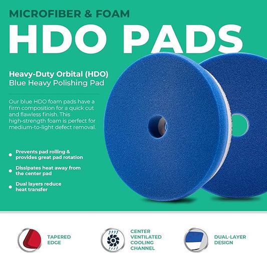 3.5" Lake Country HDO Blue Foam Heavy Polishing Pad (2-Pack) – Premium Heavy Duty Orbital Polishing Pad for Painted Surfaces – Fits 3" Backing Plate