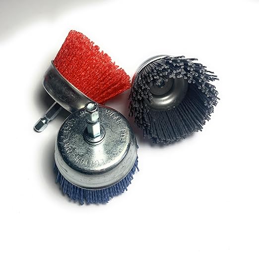 Signi 12 Pack Nylon Bristle Filament Abrasive Brush Drill Wheel and Cup Brush Set with 1/4 Inch Shank, Surface prep Remove Rust/Corrosion/Paint (2.5" Wheel, Hex Shank)