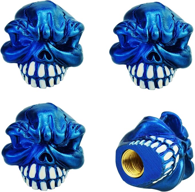 Abfer Skull Valve Caps Fun Wheel Tire Air Stem Dust Cover Cap Auto Decoration Accessories Fit Most Vehicle Car Truck Bike Motorcycle (Blue)