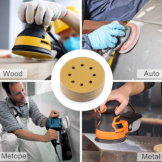 LotFancy 100 PCS 180 Grit Sandpaper, 5 Inch 8 Hole Sanding Disc Aluminum Oxide, Orbital Sander Sandpaper for Stripping Paint, Sand Paper for Wood, Plastic, Rust Removal, Random Orbital Sander Pads