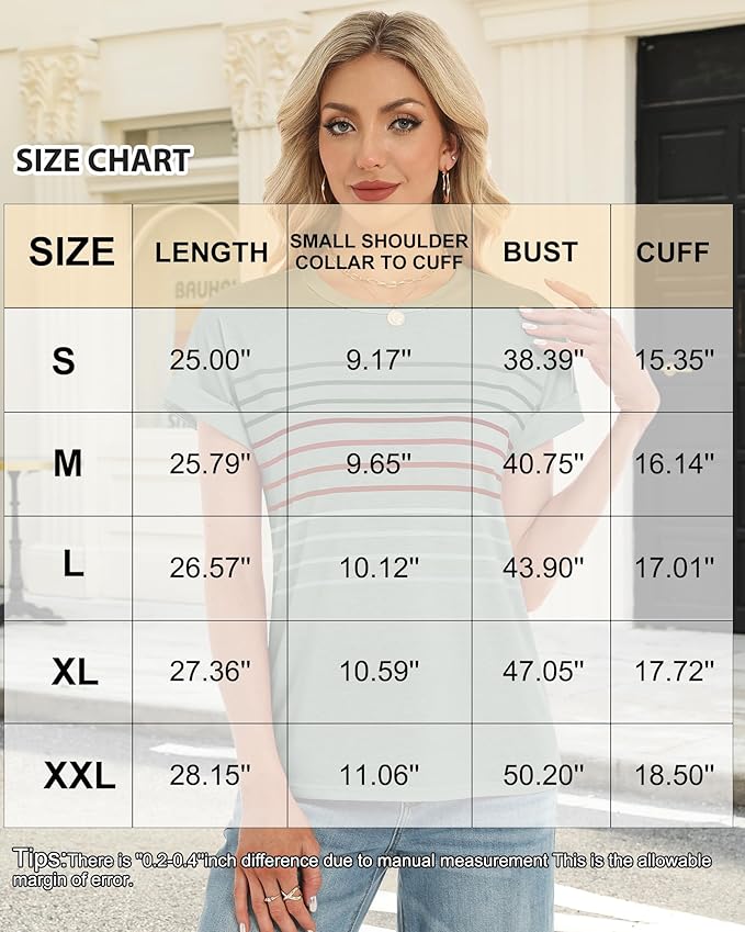 Womens Summer Tops Short Dolman Sleeve Crew Neck Striped Shirts Spring 2026 Fashion Beach Vacation Clothing