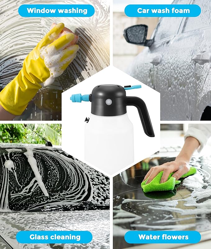 1.8L Handheld Foam Sprayers, 2000mAh Cordless Pressurized PP Electric Foam Sprays, Garden Sprayer, USB Rechargeable Car Wash Foam Sprayer for Car Washing Garden