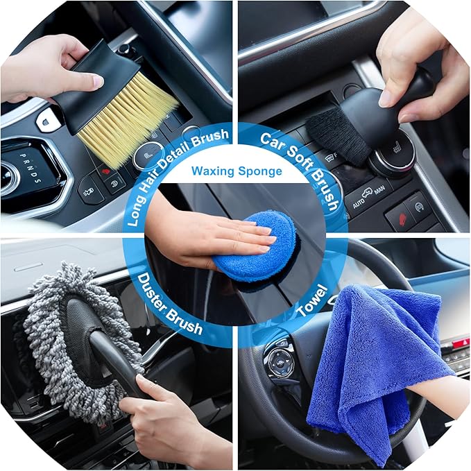 AUTODECO Car Detailing Kit, Car Detailing Brush Set, Bendable Car Wheel Rim Cleaner Brush Set, Car Detailing Brushes, Car Wash Cleaning Tools Kit for Interior, Exterior, Wheels, Blue