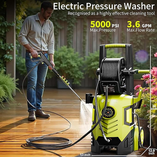 2026Upgraded Pressure Washer 5000PSI with Adj-8-Level Touch Screen, 34" Tall Power Washer, 4 Quick Connect Nozzles, Inlet Hose&Filter&500mlFoam Cannon for Cars/Fences/Driveways,Yellow
