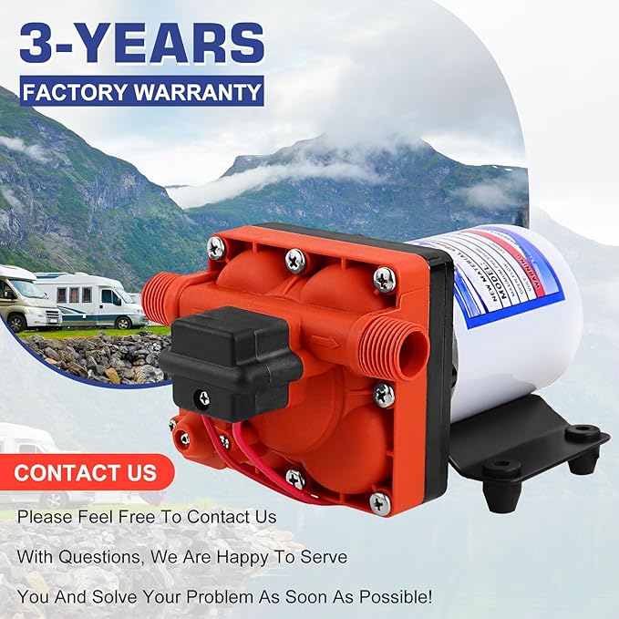 2088-554-144/2088-403-144 Fresh Water Pump,12 VDC,3.0 Gallons Per Minute,45 Psi,1/2MNPT Connection,Water Delivery Pump for RV or Marine Use,No Noise,Includes Detachable Filters