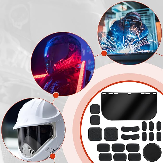 Feekoon 1 Pack Face Shield Replacement Lens with Helmet Pads, Tinted Full Face Shield Compatible with Hobart 770580, Replacement Foam Padding Kits for Welding, Grinding, DIY, Cosplay Helmet