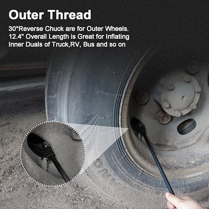 GODESON Air Chuck,12" Extended Reach Air Chucks for Tires,Heavy Duty Dual Head Air Chuck for Semi Tire Inflation,1/4" FNPT Straight Air Chuck for Truck RV Semi Dually Tires