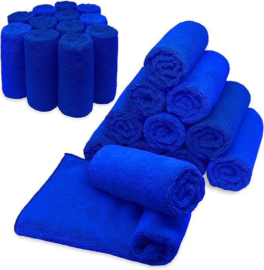 Microfiber Cleaning Towels, Pack of 24, Ultra Soft Plush Washcloth, All Purpose Premium Microfiber Detailing Cleaning Cloths Reusable Shop Towels (16" x 16", Royal Blue)