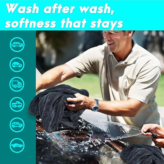Microfiber Towels for Cars, Car Drying Towel, Drying Towels Car Detailing, Blackline Drying Microfiber Towel Car Wash Care Flash Detail Extra Large Super Absorbent Cleaning Supplies Shammy Cloth