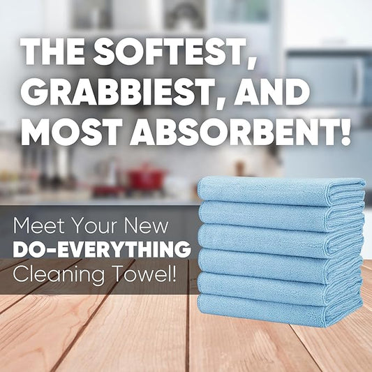 Microfiber Wholesale 16" x 24" Pro Multi Surface Microfiber Towels | 6 Pack (Blue)