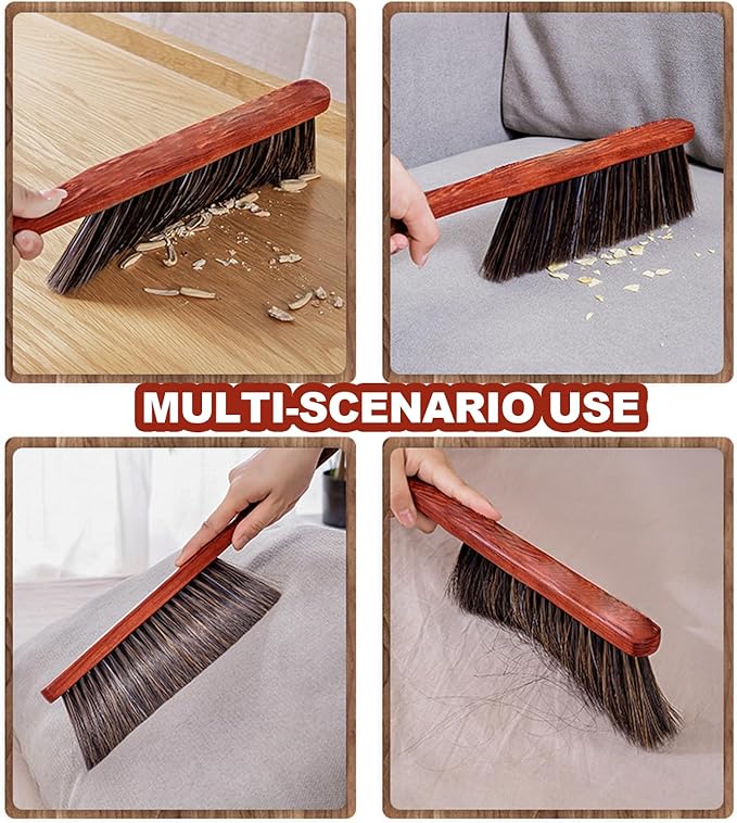 Hand Broom Counter Brush with Wood Handle Soft Bristle Dusting Brush for Car Furniture Bed Sofa Piano Guitar