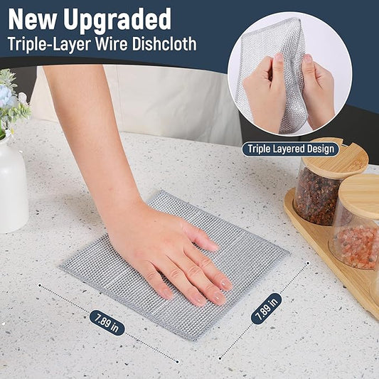 3 Layers Non Scratch Wire Dish Cleaning Supplies 45PCS - Wire Dishwashing Rag Home Essentials-Reusable Steel Wool Scrubber Washcloths,Kitchen Towels and Dishcloths Set for Pans Sinks & Cookware