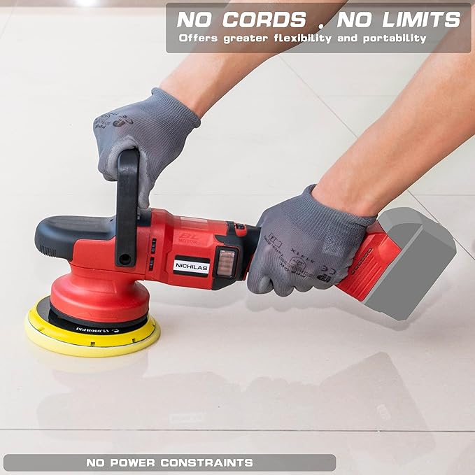 Nichilas Cordless Car Polisher, Orbital Portable Polishing Waxer Machine with Brushless Motor 6 speeds 750-6800RPM, Compatible with Milwaukee M18 Batteries (NO BATTERY)