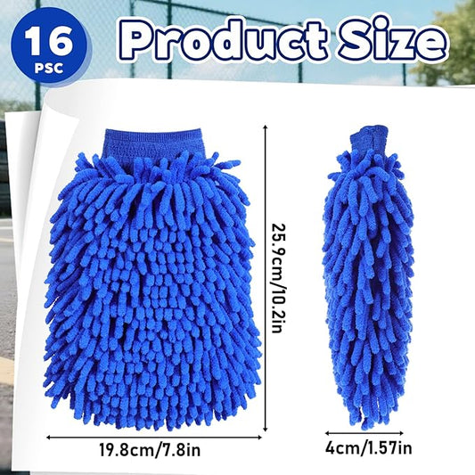 16 Pcs Microfiber Car Wash Mitts, Scratch Free Chenille Microfiber Wash Mitt Double Sided Ultra Absorbent Car Sponge Glove for Cars Wheel Trucks Home Cleaning(7.5'' x 10.2'')