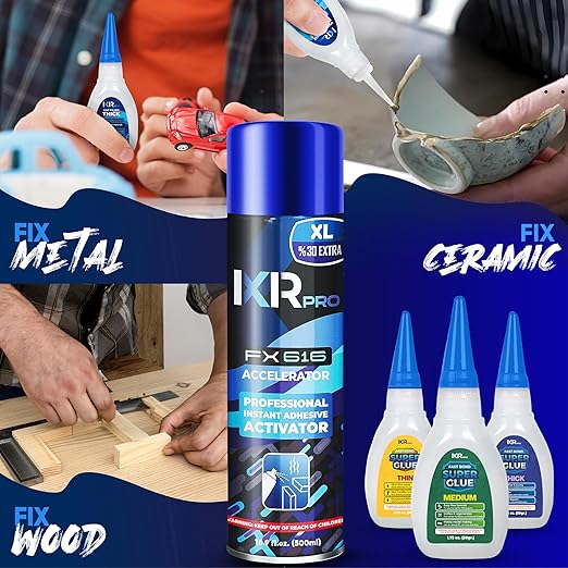 CA Glue with Activator Kit (9x1.75 oz. Thin-Medium-Thick + 3x16.9 fl.oz.) Cyanoacrylate Glue and Activator, Super Glue Accelerator, Super Glue for Wood, Woodworking, Plastic, Guitar, 3D Printing