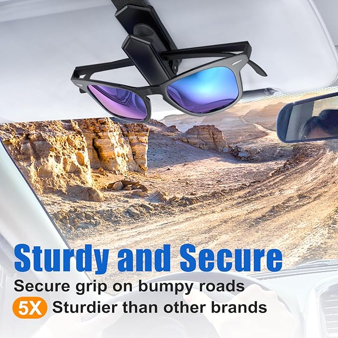 Veharvim Sunglass Holder for Car (One-Handed-Operation, Gentle & Secure Hold, Silicone Padded, Universal Fit, Metal Clip) Visor Sunglass Holder Clip,Visor Sunglass Holder Car (Black, 4 Pack)