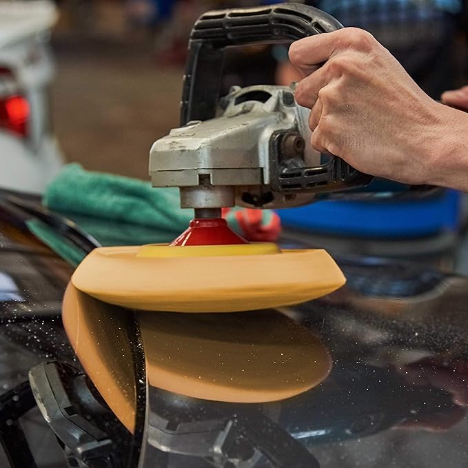 TCP Global 8" Orange Foam Buffing Pad Extra Coarse Cutting Polish Hook and Loop Backing - Buffing Pad for Automotive, Marine, Truck, RV & Compound Cutting