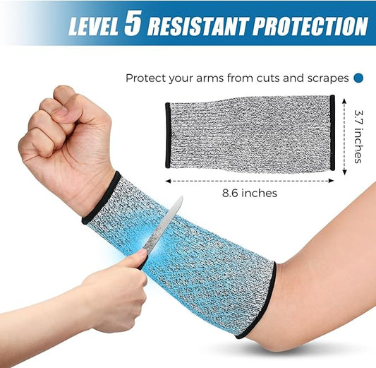 2 Pairs Cut Resistant Sleeve Arm Protection Level 5 Protection Safety Protective Sleeves Arm Protectors for Men Women(8.6 x 3.7 Inches,Blue, Gray)