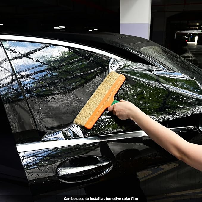 FOSHIO Brush Wrap Tool, 12" Professional Soft Boar Hair Bristle Car Detailing Brush with Rubber Handle for Vinyl Wrapping, Cleaning Interiors & Exteriors Car Wash Brush