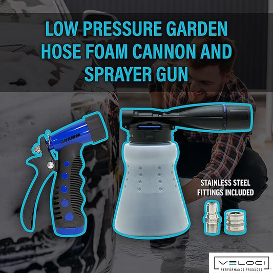 Veloci Performance MTM Hydro GHF1 Low Pressure Garden Hose Foam Cannon and Sprayer Gun for Car Wash, Cleaning Decks and Recreational Vehicles