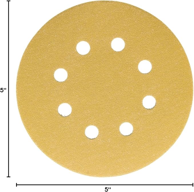 Dura-Gold Premium 150 Grit 5" Sandpaper Discs, 8 Hole Pattern Dustless, 50 Discs - Hook & Loop Backing for Orbital DA Sander, Detailing Finishing Color Sanding Automotive Paint Woodworking
