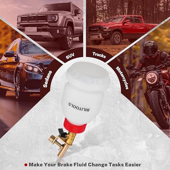 BILITOOLS 1L Universal Cylinder Brake Fluid Refilling Bottle Automatic Brake Service Dispensiong Flush Tool, Easy Operation for Cars, Motorcycles and for Clean & Efficient Brake Maintenance
