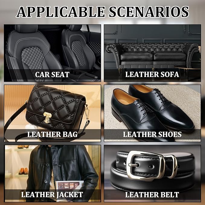 SIHOOPE Car Leather Repair Kit for Furniture, Vinyl Repair Kit for Car Interiors Seat, Leather Filler, Fixes Tears, Holes, Scratches and Peeling, Restores Faux, Artificial, and Genuine Leather (Black)