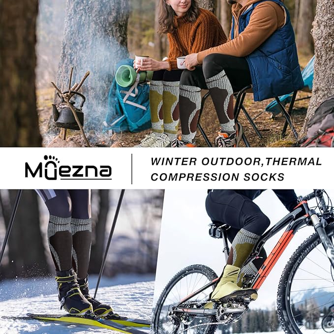 Merino Wool Ski Socks 2 Pairs for Mens Womens Knee High Thermal Snowboarding Socks for Cold Weather