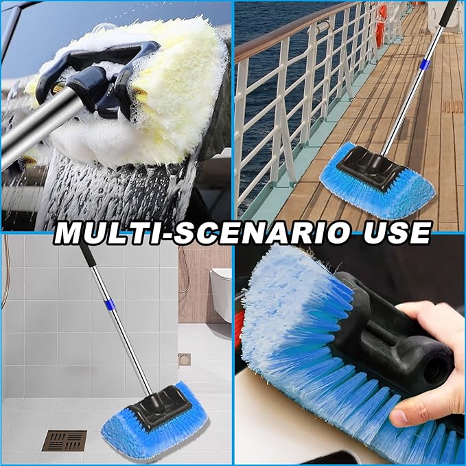 Car Wash Brush with Long Handle – Five-Sided Soft Bristle Brush for Car, Truck, SUV, RV, Boat & House Siding Cleaning(Blue)