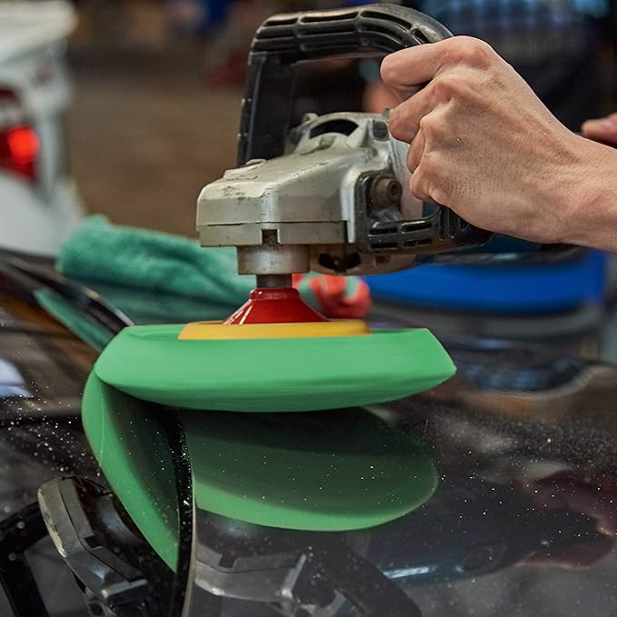 TCP Global 8" Green Foam Buffing Pad Final Cut Polish Hook and Loop Backing - Buffing Pad for Automotive, Marine, Truck, RV & Compound Cutting