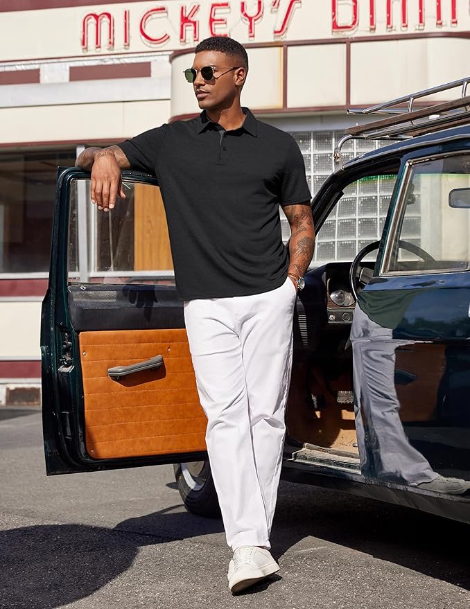 COOFANDY Mens Polo Shirts Short Sleeve Casual Summer Polo Tee Classic Collared Golf Stylish Tops