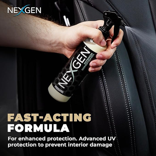Nexgen Interior Conditioner (8oz) - Non-Greasy, UV-Blocking Formula - Fresh Leather Scent - On-the-Go Car Detailing - Car Cleaning Supplies - For Car Seats, Dashboards, Door Panels, & More