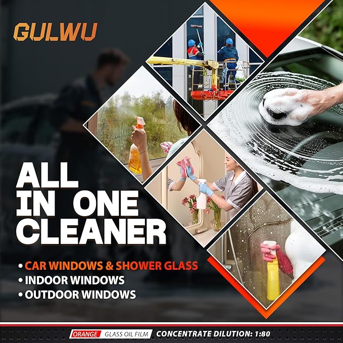 GULWU Windshield Washer Fluid Concentrate,1:80 Power Formula (30 Fl Oz), Removes Grease, Bugs, Grime from Windshields, Includes Brush