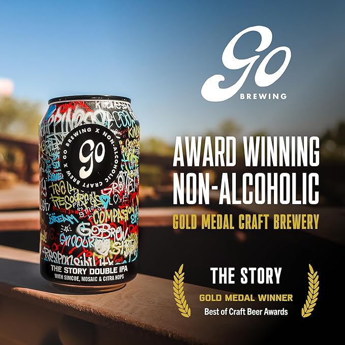 Go Brewing - Not Just Another Story Double IPA - Non-Alcoholic Craft Brew - Small Batch, Low-Calorie - Bold Grapefruit & Tropical Papaya Flavor - Smooth Finish, Classic Ingredients (12 Oz, 12 Cans)