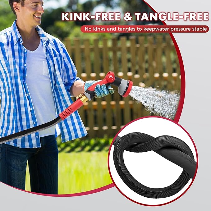 Upgraded 100FT Non-Expanding Garden Hose, Lightweight, Flexible Ultra-Light Water Hose, Burst-Resistant, Lead-Free, Anti-Kink, High-Pressure