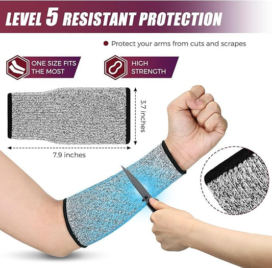 2 Pairs Cut Resistant Sleeve Arm Protection Level 5 Protection Safety Protective Sleeves Arm Protectors for Men Women(8.6 x 3.7 Inches,Gray, Pink)