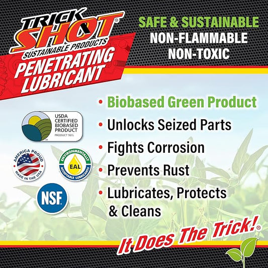 Trick Shot - 3 in 1 Penetrating Lubricant Oil - Non-Toxic, Non-Flammable & Eco-Friendly Food Grade Industrial Oil Spray - Biodegradable Anti-Seize Lubricant, Protects, Degreases & Cleans - 1 Gallon