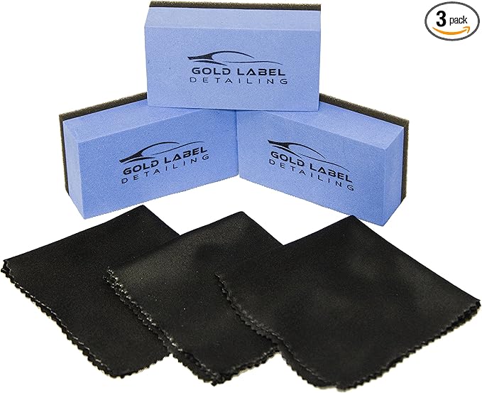 Sponge Applicator Kit 3 Pack with Microfiber Cloths | Perfect for Ceramic Coating, Nano Coating, Glass Coating, Tire Shine Detailing (4" Sponge Kit)