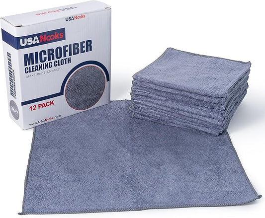 USANOOKS Microfiber Cleaning Cloth Grey - 12 Pcs (12.5"x12.5") - High Performance - 1200 Washes, Ultra Absorbent Microfiber Towel Weave Grime & Liquid for Streak-Free Mirror Shine - Car Washing Cloth