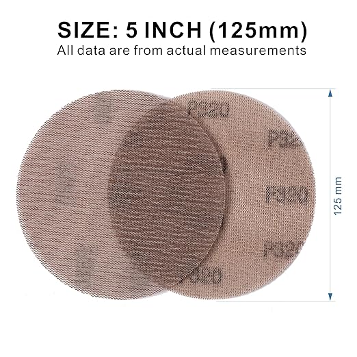 320GRIT 50pcs 5-Inch Mesh Abrasive Sanding Discs Hook & Loop Sandpaper, Dust Free Anti-Blocking Net Sandpaper Sheets for Auto Body, Wood, Drywall, Metal