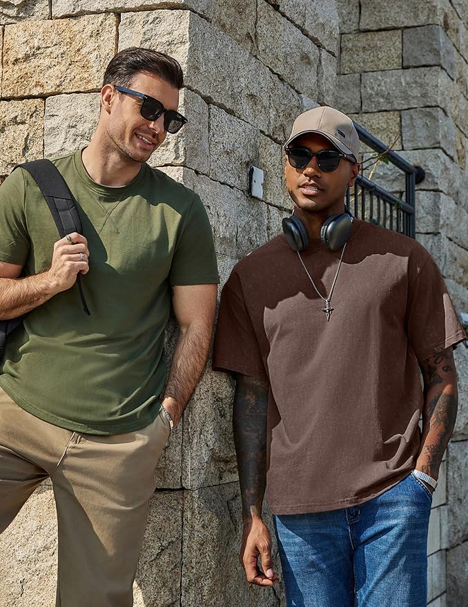 COOFANDY Men's Cotton T-Shirts Oversized Shirt Short Sleeves Streetwear Loose Fit Summer Tee Tops Washed Basic Unisex Shirts