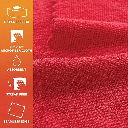 Arkwright Smart Rags in Box - (Bulk Case of 400) Lint Free Microfiber Cleaning Cloth, Scratch & Streak-Free, Dispensable Wash Towels for Cars, Window Glass, and Auto Shop, 12 x 12 in, Red