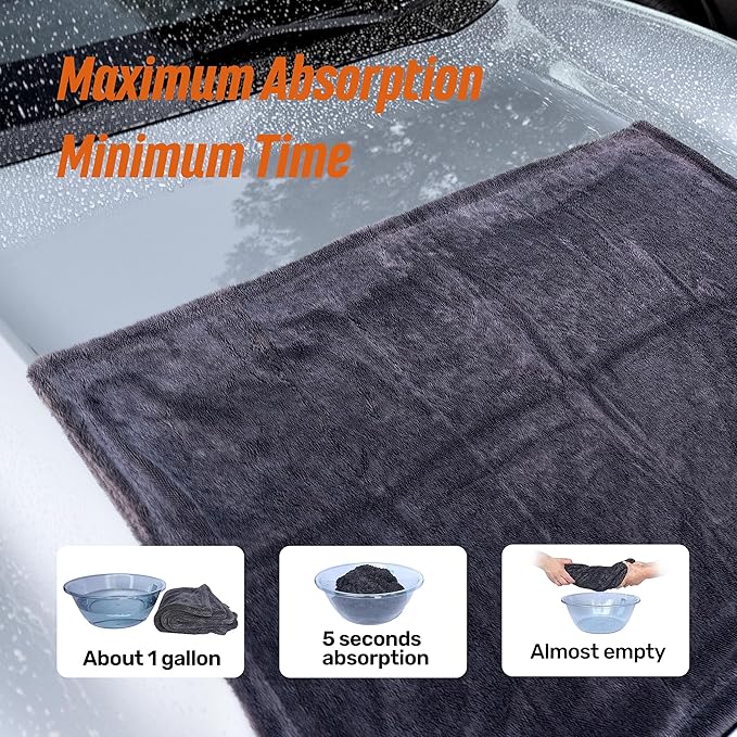 24"x36" 15.7"x15.7" Twisted-Loop Car Drying Towel Set, 1300GSM,Lint Free,Reusable,Streak Free, - Car Accessories,Bath Towels,Microfiber Cleaning Cloth for Car, Truck, SUV