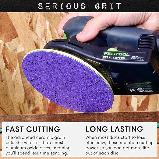 Serious Grit 6-Inch 80 Grit Ceramic Multi-Hole Hook & Loop Sanding Discs - Advanced Grain for Fast Cutting & Long Life - Film-Backed Universal Fit Sandpaper for 6-in Sanders - 50 Pack Box