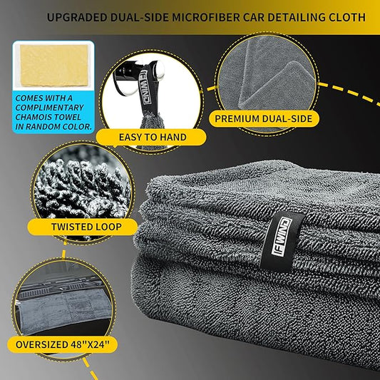 2 Pack Car Drying Towels (48”x24”),Extra Large Double-Twist Pile Drying Towels Car Detailing for Car Care Wash,Car Super Cleaning Supplies Accessories kit,Ultra Absorbency