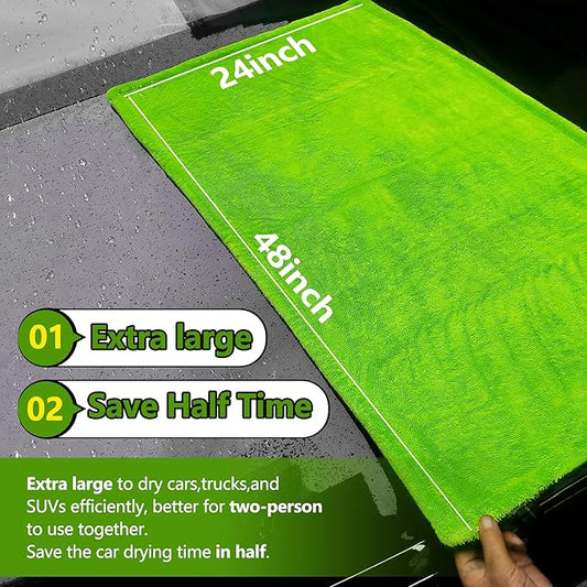 1400GSM Car Drying Towel(48" x 24"),Microfiber Towels for Cars Detailing -Absorbs 9lbs of Water, Ultra-Absorbent, Streak-Free, Scratch-Free, No Water Spots, Double-Twist Pile & Edgeless