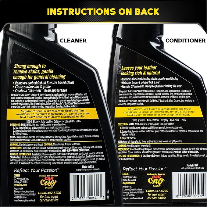 Meguiar's Leather Care Kit - Premium Car Cleaner and Conditioner – The Perfect Interior Care for Automotive Seats, Leather Cleaner for Car Interior, 2 Bottles, 16 fl oz each
