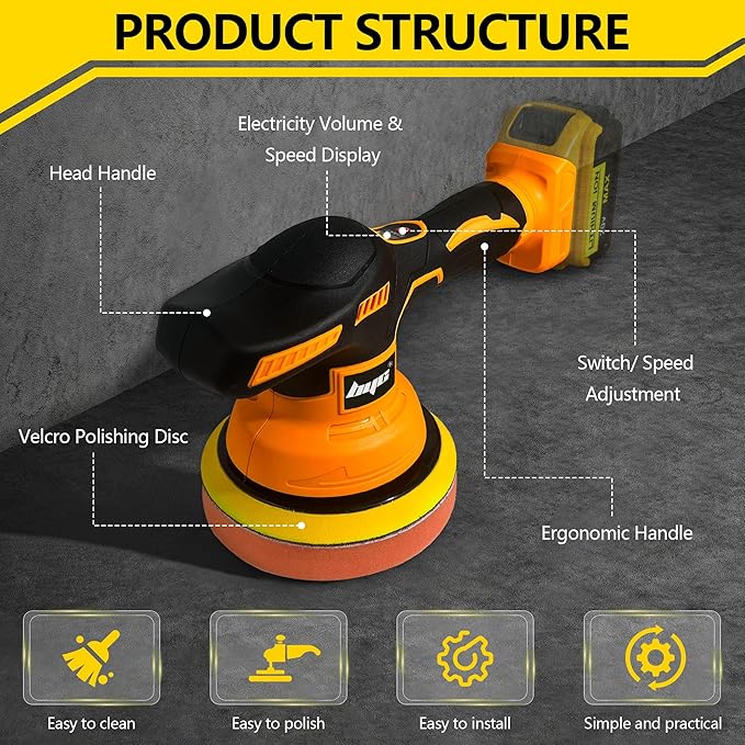 Cordless Car Buffer Polisher for Dewalt 20V Battery, 6 Inch Portable Orbital Buffer Polisher Kit, 8 Variable Speed Car Polisher for Car Detailing/Polishing/Waxing (Battery Not Include)